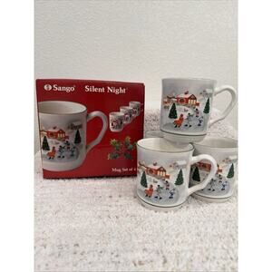Sango Silent Night Joan Luntz Mugs | 3900 | IOB | Set of 4 | Christmas Cocoa